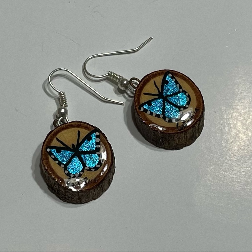 Made In Costa Rica | Blue Butterfly Wooden Earrings